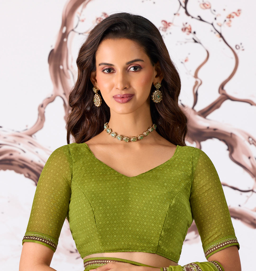 green georgette saree