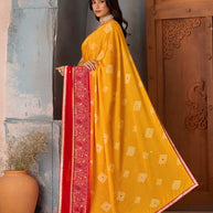 Mustard bandhani printed silk blend saree casual wear