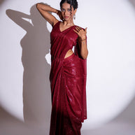 Maroon sequin embroidered georgette saree festive wear
