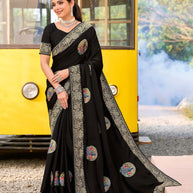 Black silk blend peacock embroidered saree