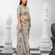 Grey floral saree lightweight georgette