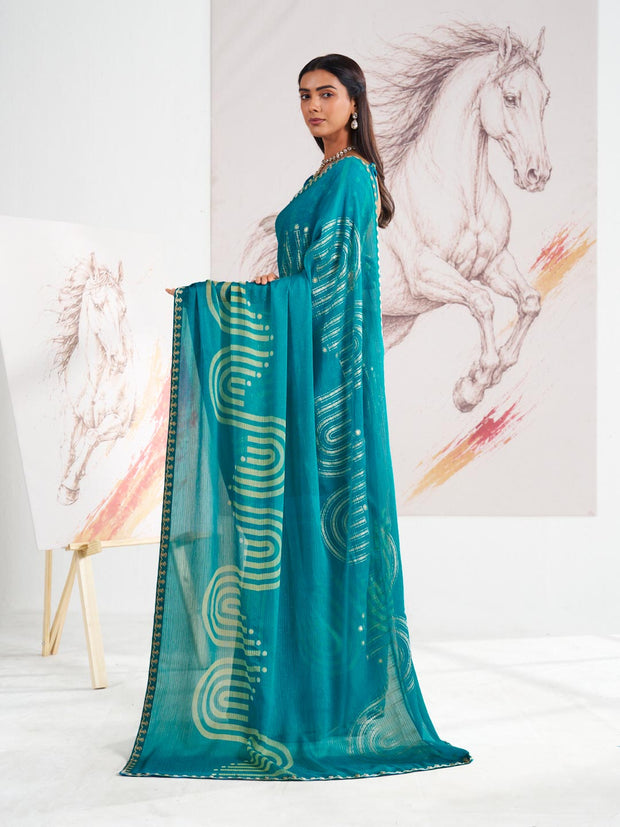 Laxmipati Murli Blue Chiffon Geometric Saree