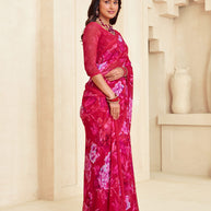 Pink printed saree daily use