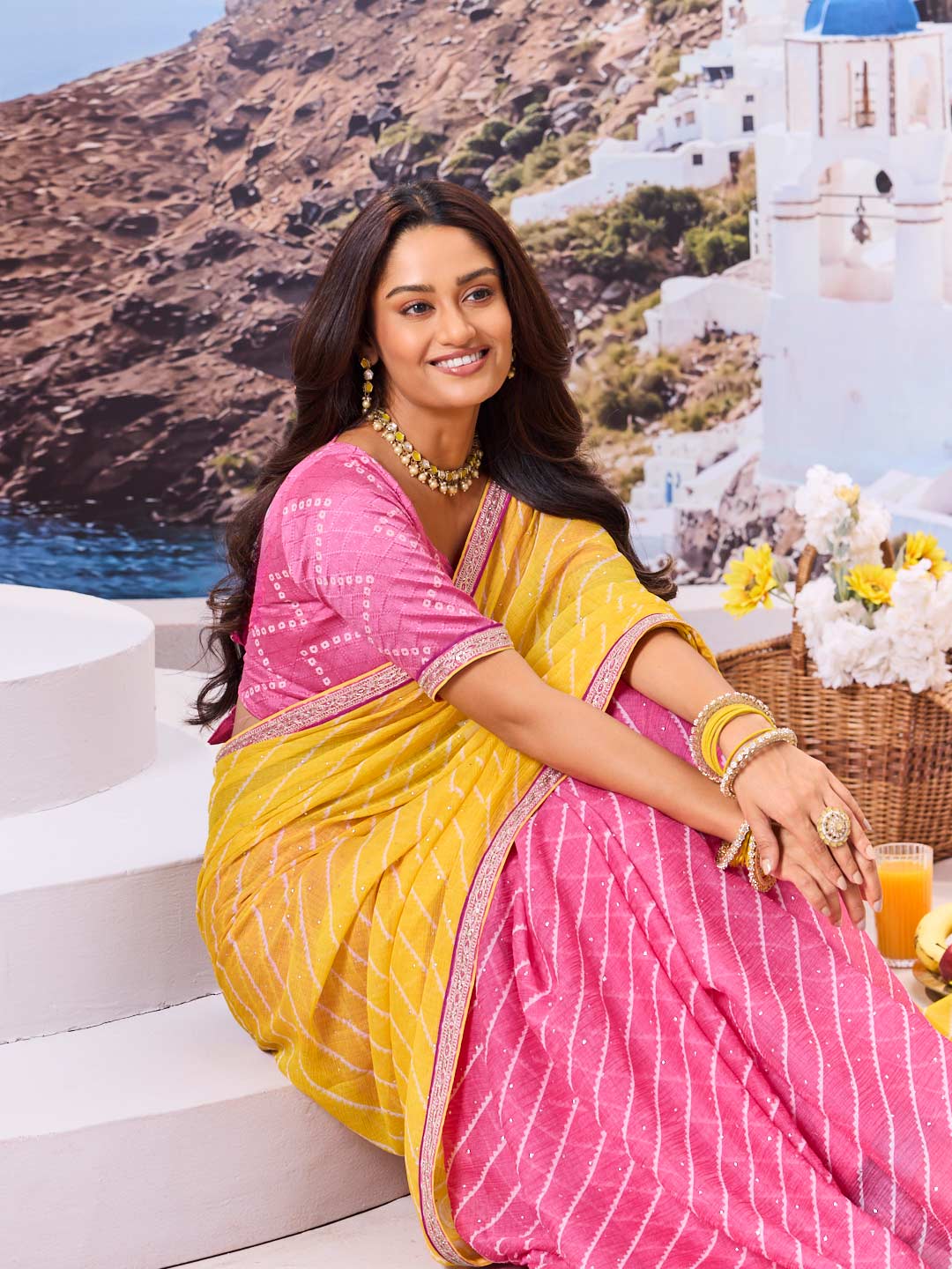 Lightweight chiffon saree drape