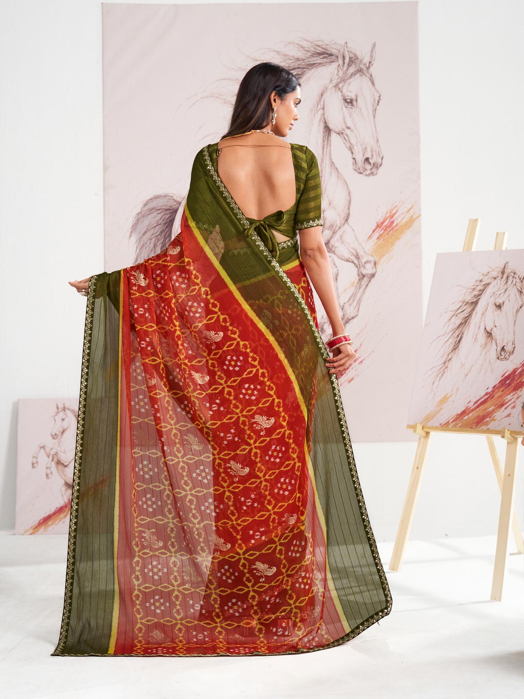 Laxmipati Murli Red Chiffon Floral Saree