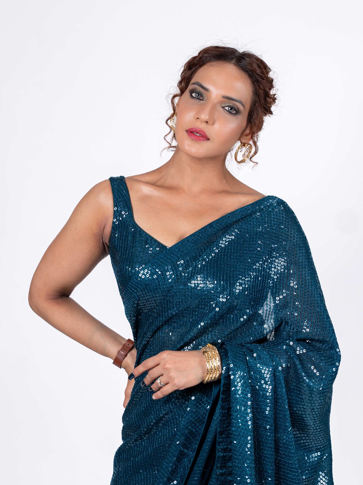 blue georgette saree