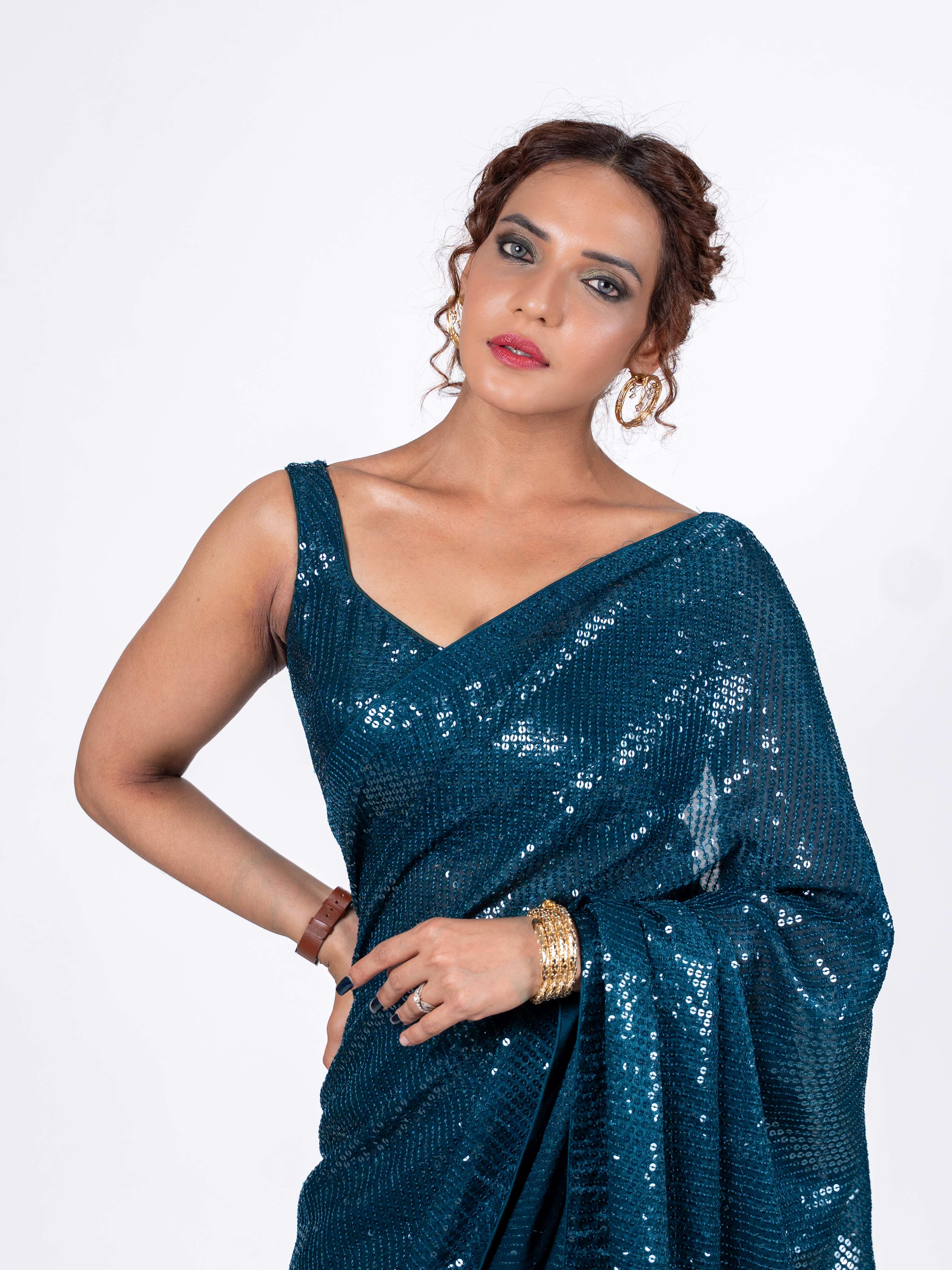 blue georgette saree