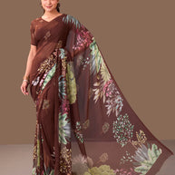 Laxmipati Dillagi Brown Georgette Floral Saree