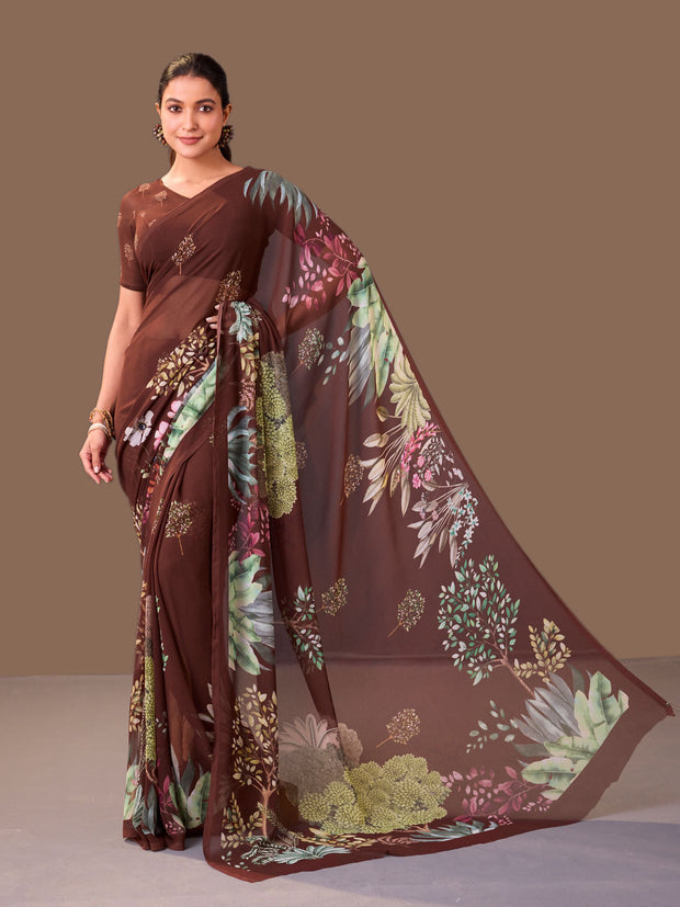 Laxmipati Dillagi Brown Georgette Floral Saree