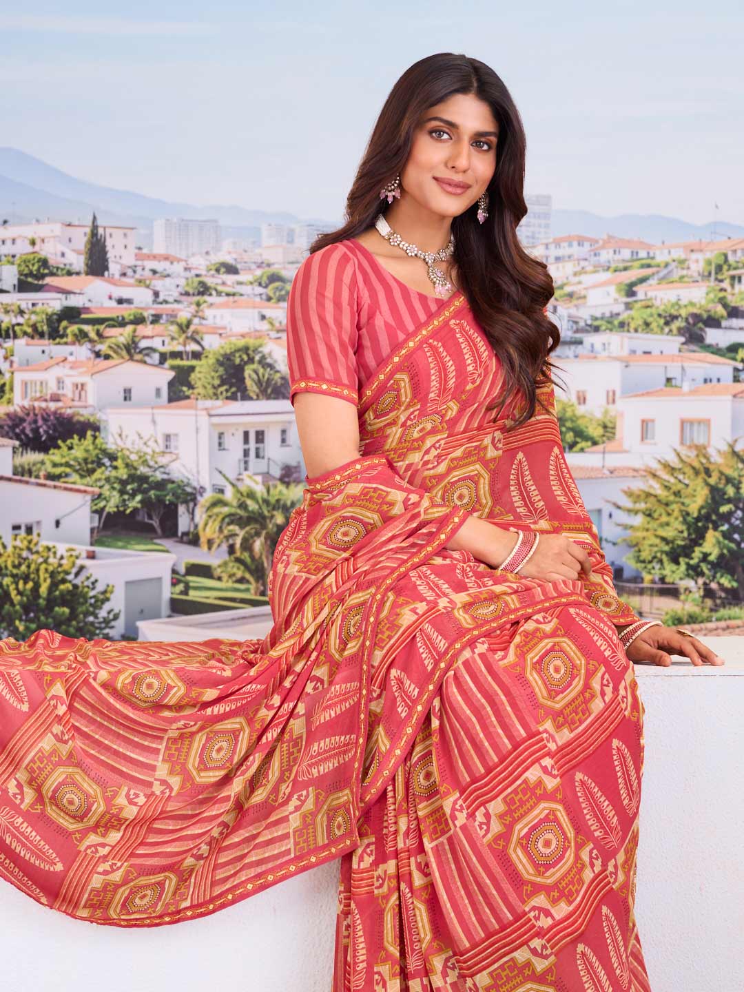 Lightweight pink saree