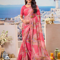 Pink floral chiffon saree