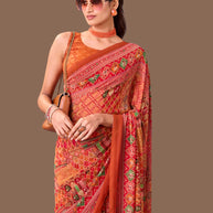Laxmipati Dillagi Orange Georgette Floral Saree