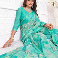 designer blue printed saree