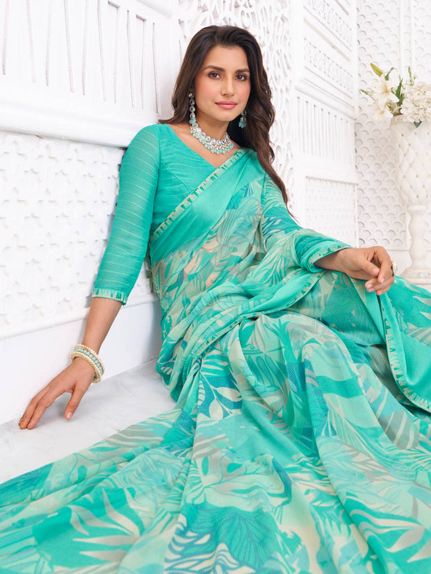 designer blue printed saree