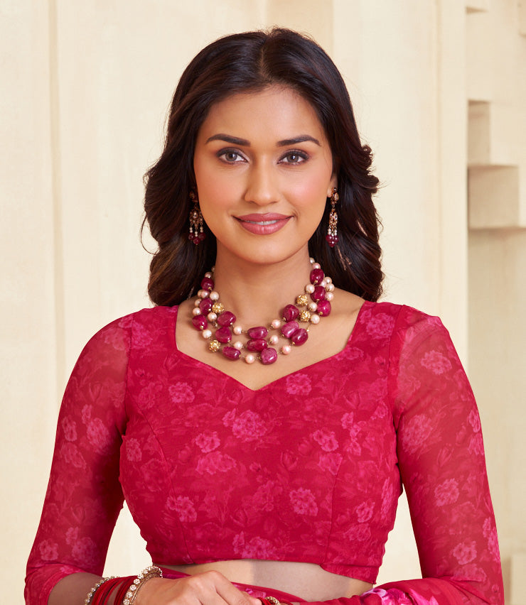 Pink trendy floral saree