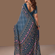 Laxmipati Dillagi Navy Blue Georgette Floral Saree