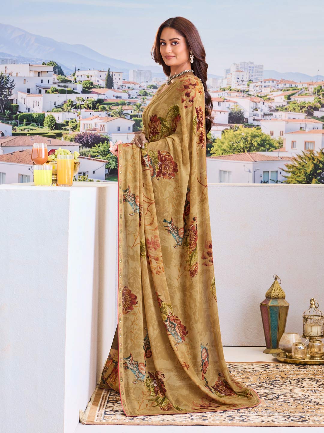 Elegant brown printed saree