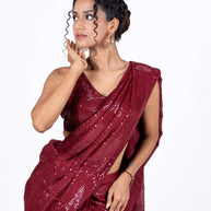 Maroon sequin embroidered georgette saree wedding wear