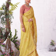 Yellow designer butterfly saree festive wear