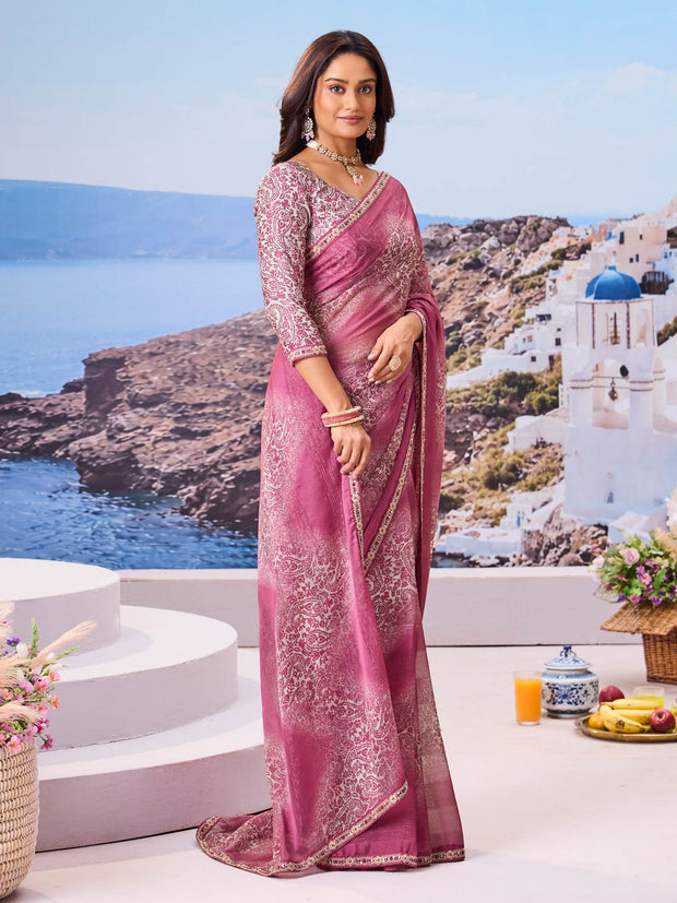Elegant purple printed saree