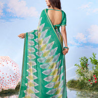 Green diamond printed chiffon saree party wear