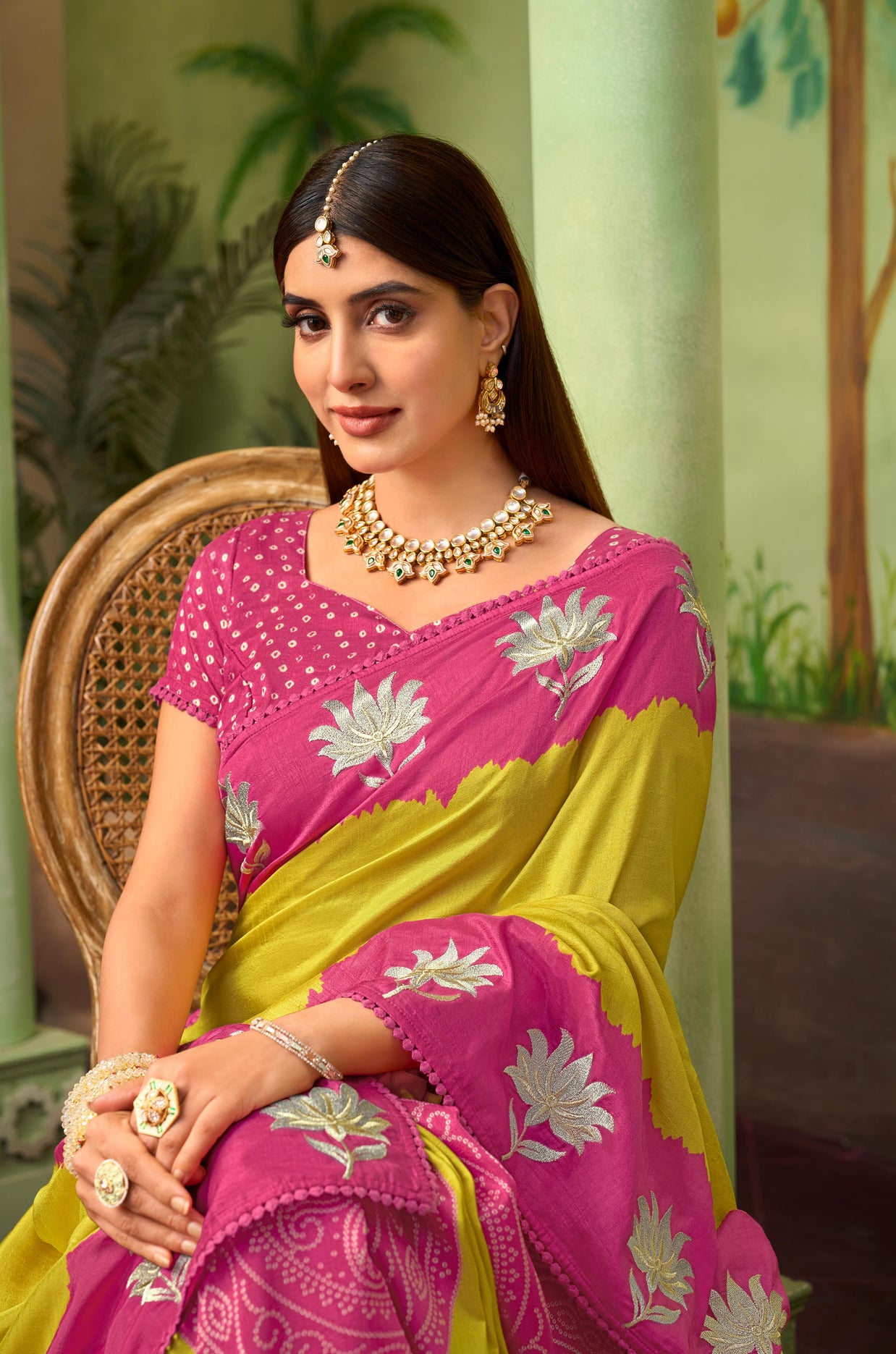 Mustard embroidered silk blend saree festive wear