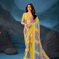 Yellow Work chiffon saree party wear