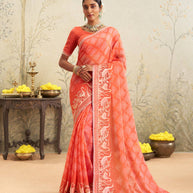 Orange embroidered chiffon saree party wear