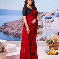 Designer red saree modern pattern