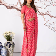Pink striped georgette saree daily wear