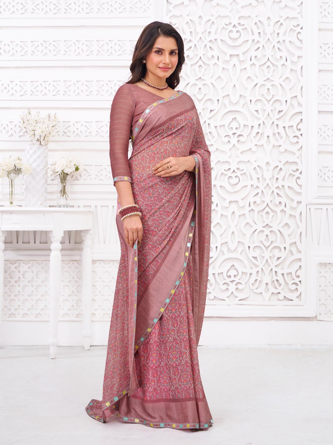 brown saree for casual wear
