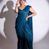 Blue sequin embroidered georgette saree party wear