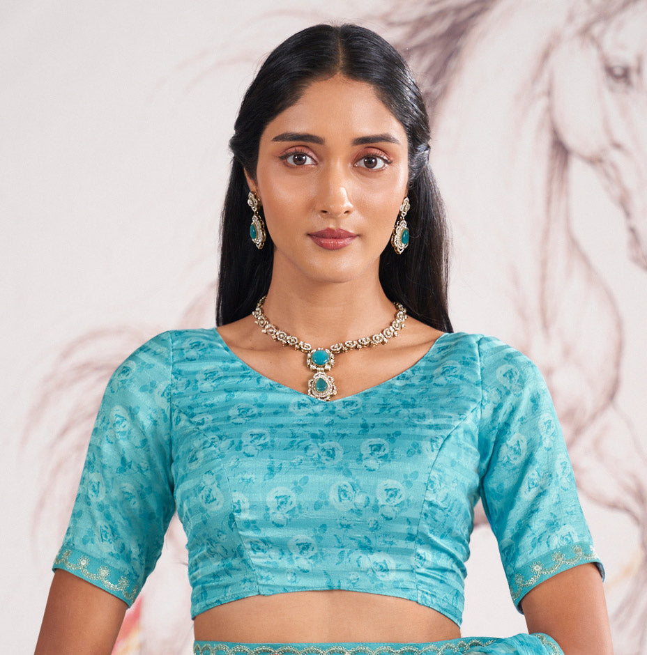Laxmipati Murli Blue Chiffon Floral Saree