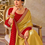 Mustard embroidered chiffon saree daily wear