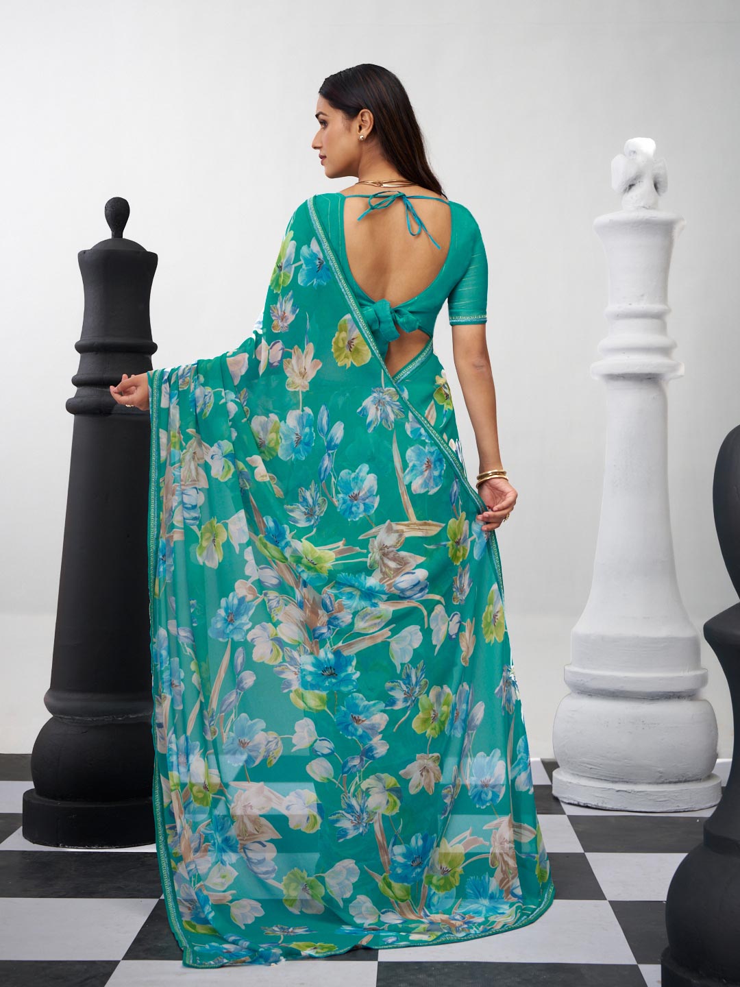 Green stylish floral saree