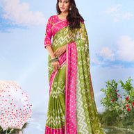Green embroidered silk saree festive wear