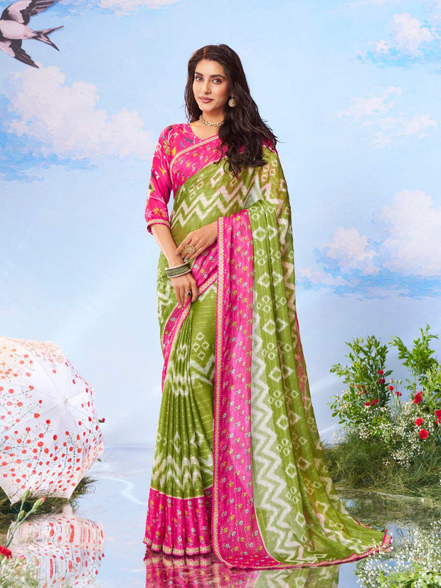 Green embroidered silk saree festive wear