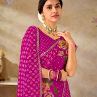 Pink embroidered chiffon saree party wear