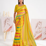 Laxmipati Murli Yellow Chiffon Striped Saree