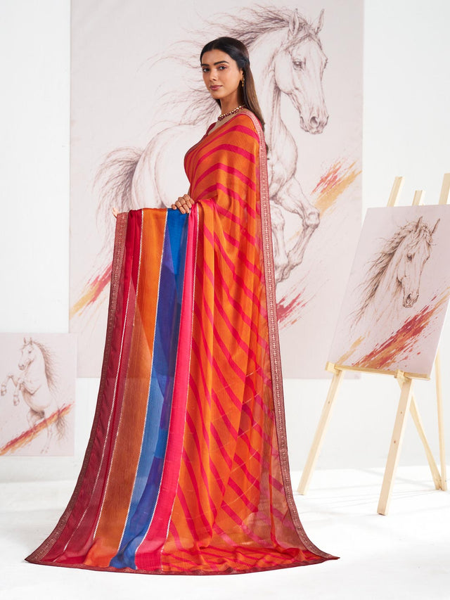 Laxmipati Murli Orange Silk Blend Geometric Saree