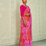 Pink embroidered chiffon saree casual wear