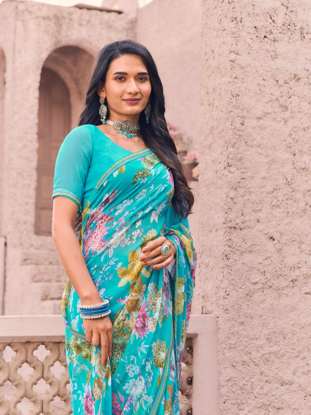blue saree for festive wear
