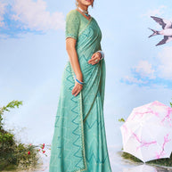  Blue dotted zigzag printed silk blend saree casual wear