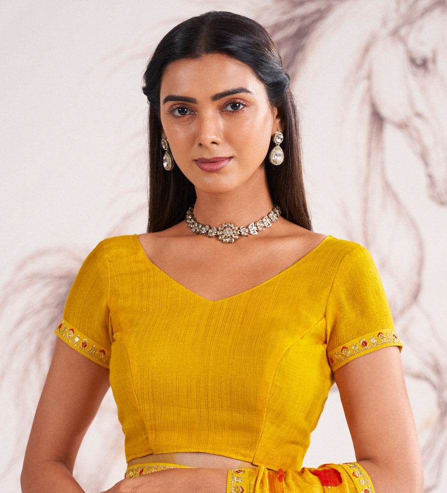 Laxmipati Murli Yellow Chiffon Floral Saree