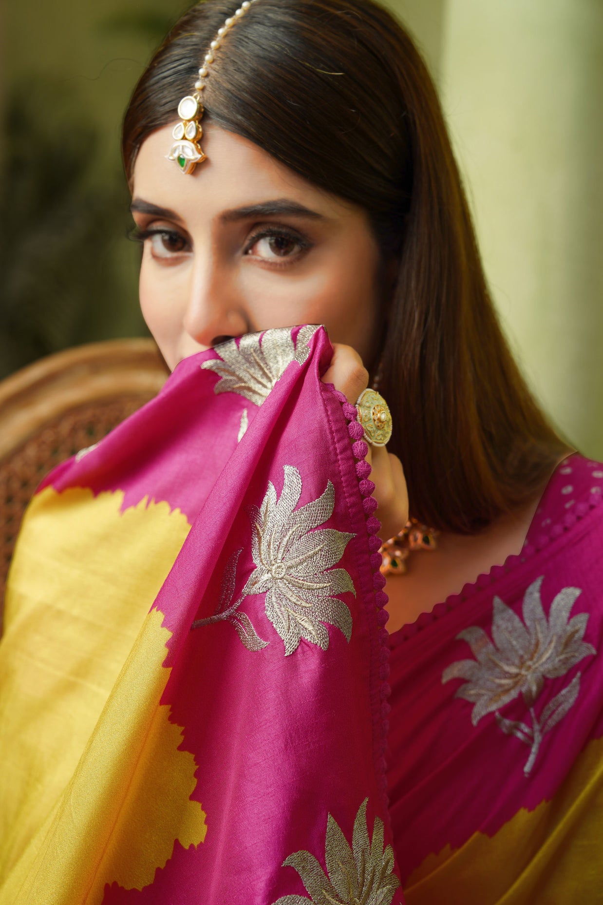 Mustard embroidered silk blend saree daily wear