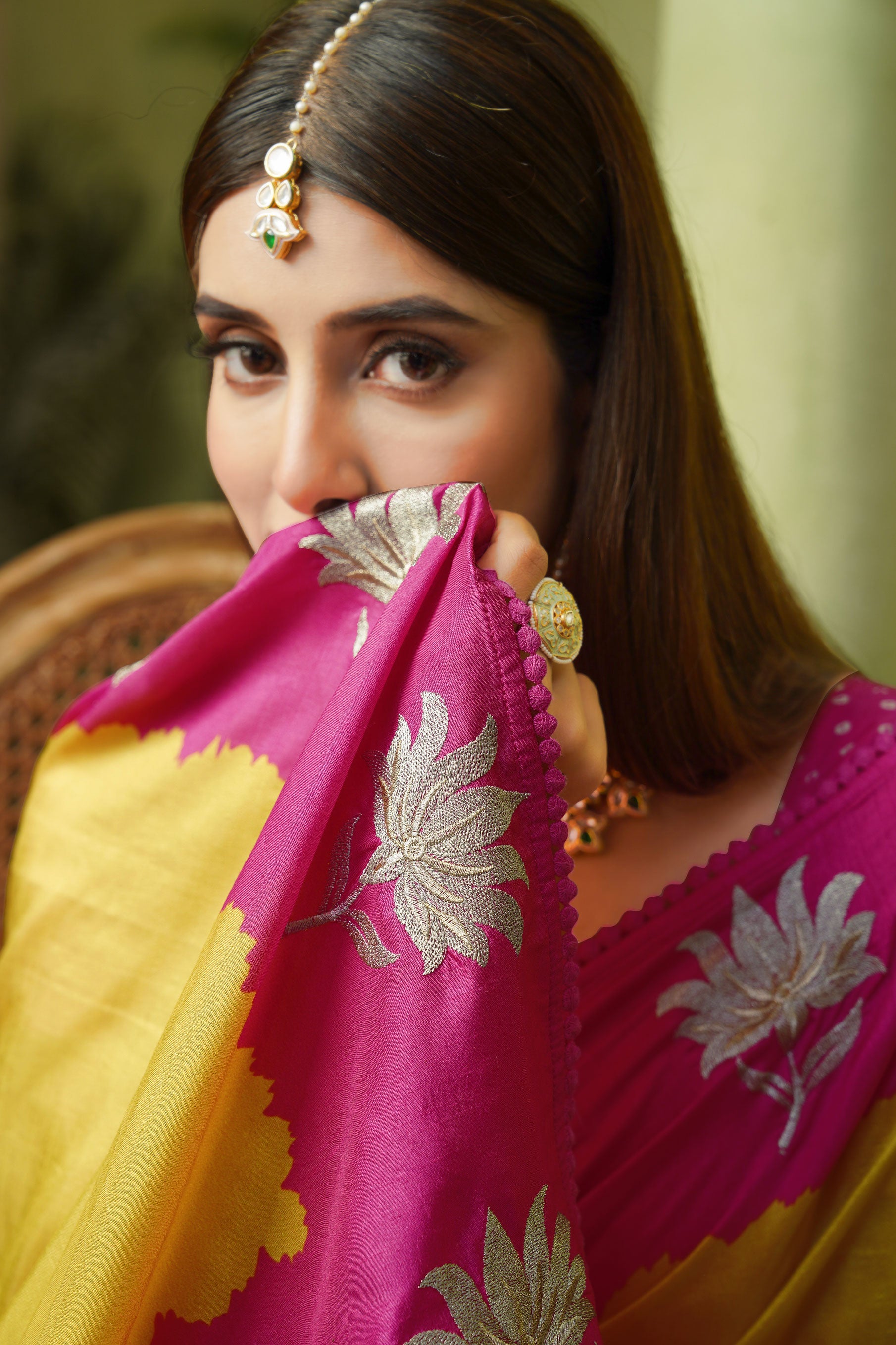 Mustard embroidered silk blend saree daily wear