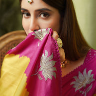 Mustard embroidered silk blend saree daily wear