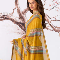 Yellow floral striped printed georgette saree party wear
