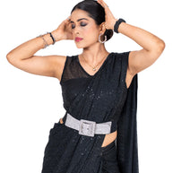 Black sequin embroidered georgette saree wedding wear