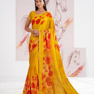Laxmipati Murli Yellow Chiffon Floral Saree